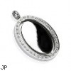 Stainless Steel Gem Paved Oval Frame with Spinning Center Pendant