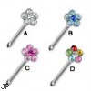 Stainless steel nose bone with jeweled flower, 20 ga