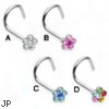 Stainless steel nose screw with jeweled flower, 18 ga