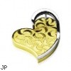 Stainless Steel PVD Gold "3-D" Moon Engraved Heart Pendant