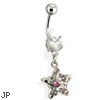 Steel 3D Star Navel Ring with Rainbow Paved CZs