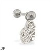 Steel cartilage barbell with jeweled "LOVE" heart dangling charm