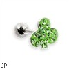 Steel cartilage barbell with jeweled clover top, 16 ga