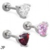 Steel cartilage barbell with jeweled heart top, 16 ga