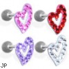Steel cartilage barbell with jeweled heart top, 16 ga