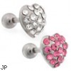 Steel cartilage barbell with jeweled heart top, 16 ga