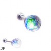 Steel cartilage barbell with rainbow anodized crystal ball, 16 ga