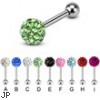 Steel cartilage straight barbell with crystal paved ball, 16 ga