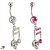 Steel Cz Paved Music Note Belly Ring with Skull