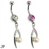 Steel Eye of Pearl Centered Dangle Navel Ring