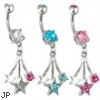Steel Falling Stars Navel Ring with Gems