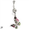 Steel Multi Colored Gem Paved Butterfly Navel Ring