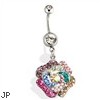 Steel Multi Colored Gem Paved Flower Navel Ring