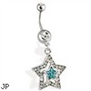 Steel Multi Paved Star Navel Ring Clear with Aqua Star in the center