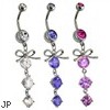 Steel Ribbon with Cascading Droplets of Orb Gems Navel Ring