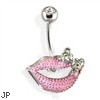 Steel Textured Lips Navel Ring with a Bow