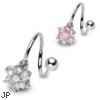 Steel twister barbell with jeweled flower, 14 ga