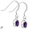 Sterling Silver Earrings with Bezel Set Amethyst Oval