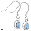 Sterling Silver Earrings with Bezel Set Blue Zircon Oval