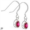 Sterling Silver Earrings with Bezel Set Ruby Oval