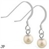 Sterling Silver Earrings with dangling 6mm Round White Akoya, Grade AA pearl