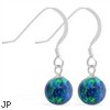 Sterling Silver Earrings with Dangling 8mm Blue Green Opal Ball