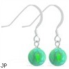 Sterling Silver Earrings with Dangling 8mm Green Opal Ball