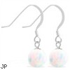 Sterling Silver Earrings with Dangling 8mm White Opal Ball