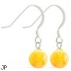 Sterling Silver Earrings with Dangling 8mm Yellow Opal Ball