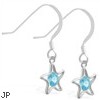 Sterling Silver Earrings with dangling Aquamarinejeweled star