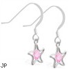 Sterling Silver Earrings with dangling Pink Tourmaline jeweled star