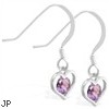 Sterling Silver Earrings with small dangling Alexandrite jeweled heart