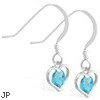 Sterling Silver Earrings with small dangling Aquamarinejeweled heart