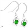 Sterling Silver Earrings with small dangling Emerald jeweled heart