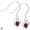 Sterling Silver Earrings with small dangling Garnet jeweled heart