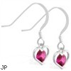 Sterling Silver Earrings with small dangling Ruby jeweled heart