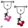 Stirrup nipple ring with dangling cherries