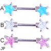 Straight barbell nipple ring with jeweled star front-facing ends