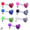 Straight Barbell With Acrylic Ball And Tiger Print Heart Top, 14 Ga