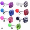 Straight barbell with acrylic ball and tiger print square top, 14 ga