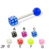 Straight barbell with acrylic dice and ball, 16 ga