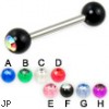 Straight barbell with acrylic jeweled balls, 14 ga