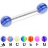 Straight barbell with acrylic layered balls, 14 ga