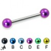 Straight barbell with colored balls, 14 ga