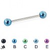 Straight barbell with colored balls, 16 ga