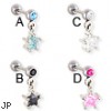 Straight barbell with dangling clear jeweled star cuff