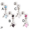 Straight barbell with dangling jeweled heart with wings
