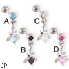 Straight barbell with dangling jeweled heart with wings