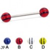 Straight barbell with double striped balls, 16 ga