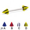 Straight barbell with double striped cones, 16 ga